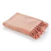 Coral Checkered Weave Fringe Throw-Kirkland's Home Outlet