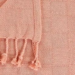 Coral Checkered Weave Fringe Throw-Kirkland's Home Outlet