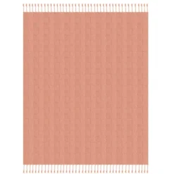 Coral Checkered Weave Fringe Throw-Kirkland's Home Outlet
