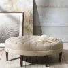 Cory Tufted Natural Linen Ottoman-Kirkland's Home Online