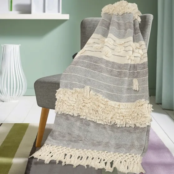Cotton Fringe Eclectic Tufted Throw-Kirkland's Home Fashion
