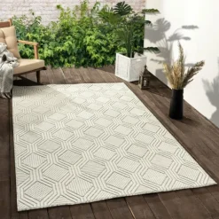 Cream And Blue Geo Indoor/Outdoor Area Rug, 7X9-Kirkland's Home Cheap