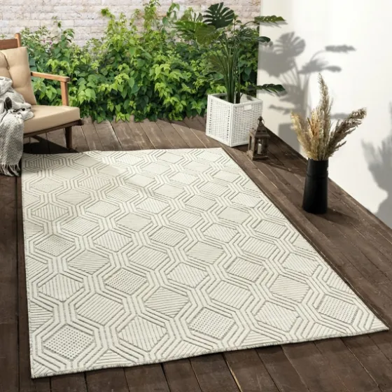 Cream And Blue Geo Indoor/Outdoor Area Rug, 7X9-Kirkland's Home Cheap