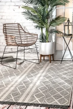 Cream And Gray Miriam Striped Outdoor Rug, 8X10-Kirkland's Home Discount