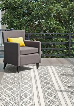 Cream And Gray Miriam Striped Outdoor Rug, 8X10-Kirkland's Home Discount