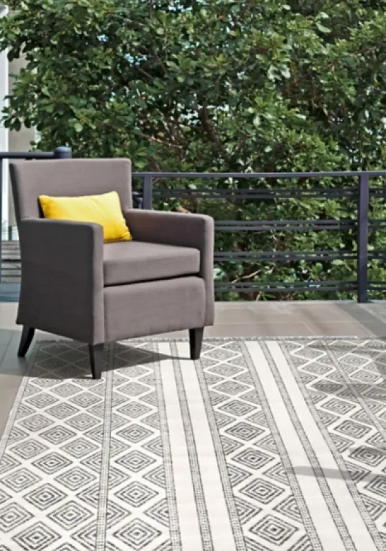Cream And Gray Miriam Striped Outdoor Rug, 8X10-Kirkland's Home Discount