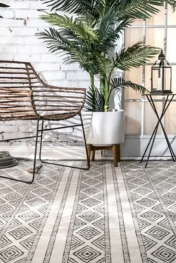 Cream And Gray Miriam Striped Outdoor Rug, 8X10-Kirkland's Home Discount