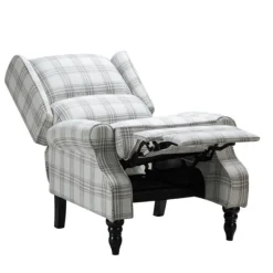 Cream And Gray Plaid Traditional Recliner-Kirkland's Home Outlet