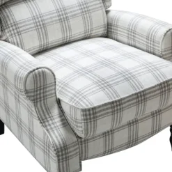 Cream And Gray Plaid Traditional Recliner-Kirkland's Home Outlet
