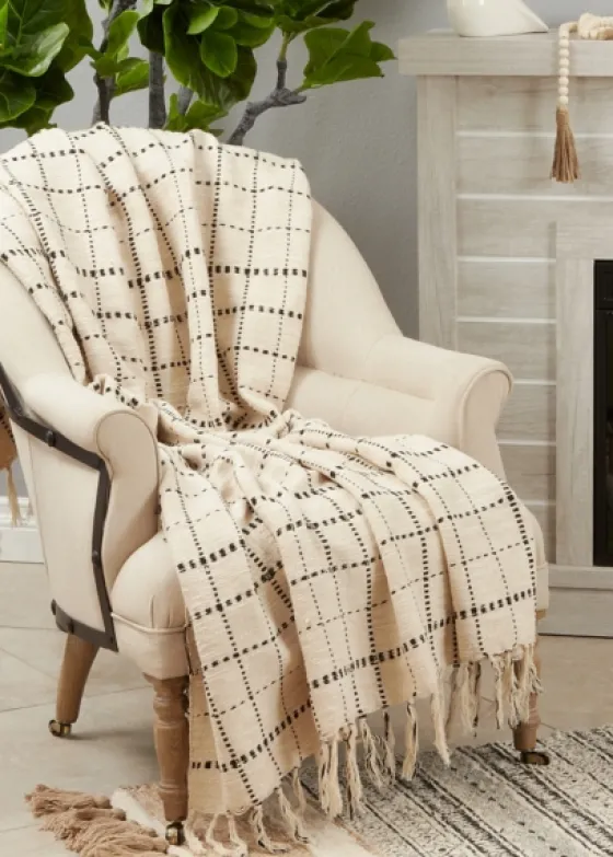 Cream Blue Plaid Throw Blanket-Kirkland's Home Cheap
