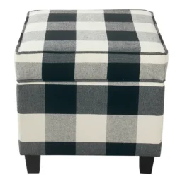 Cream Buffalo Plaid Upholstered Storage Ottoman-Kirkland's Home Cheap