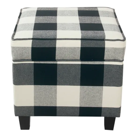 Cream Buffalo Plaid Upholstered Storage Ottoman-Kirkland's Home Cheap