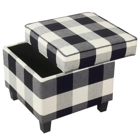 Cream Buffalo Plaid Upholstered Storage Ottoman-Kirkland's Home Cheap