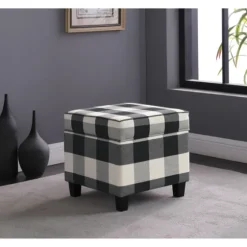 Cream Buffalo Plaid Upholstered Storage Ottoman-Kirkland's Home Cheap
