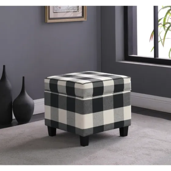 Cream Buffalo Plaid Upholstered Storage Ottoman-Kirkland's Home Cheap