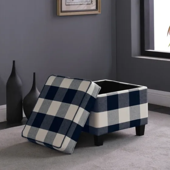 Cream Buffalo Plaid Upholstered Storage Ottoman-Kirkland's Home Cheap