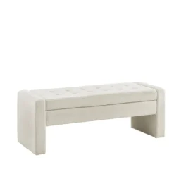 Cream Button Tufted Upholstered Storage Bench-Kirkland's Home Cheap