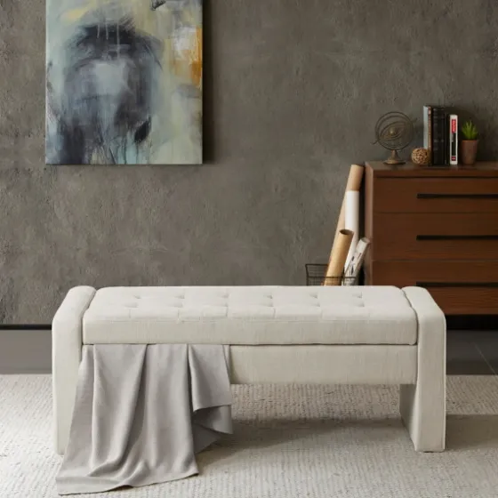 Cream Button Tufted Upholstered Storage Bench-Kirkland's Home Cheap