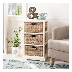 Cream Hailey Wicker Basket Storage Accent Table-Kirkland's Home Store