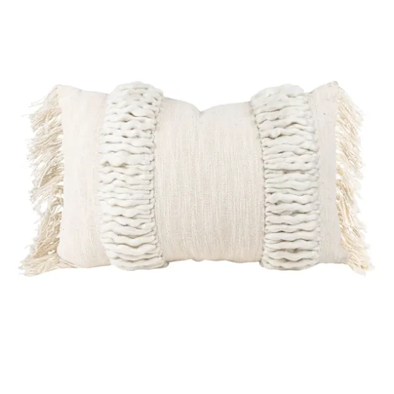 Cream Hand Woven Fringe Ends Lumbar Pillow-Kirkland's Home Best