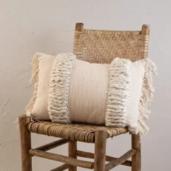 Cream Hand Woven Fringe Ends Lumbar Pillow-Kirkland's Home Best