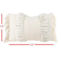 Cream Hand Woven Fringe Ends Lumbar Pillow-Kirkland's Home Best