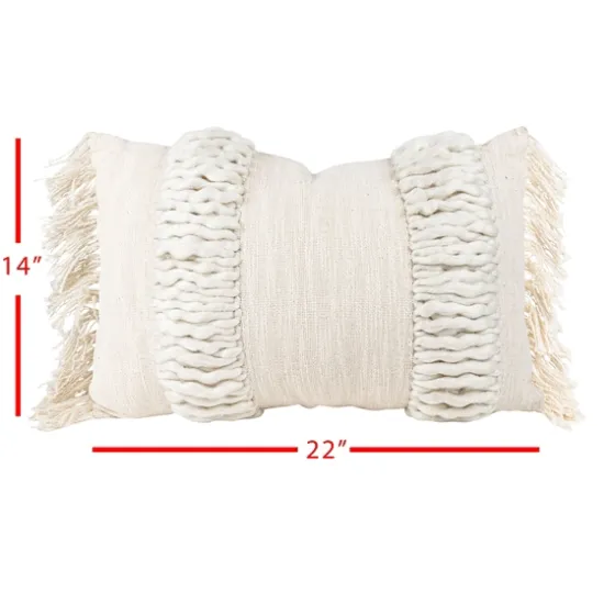 Cream Hand Woven Fringe Ends Lumbar Pillow-Kirkland's Home Best