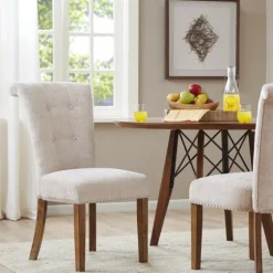 Cream Linen Rolled Back Dining Chairs, Set Of 2-Kirkland's Home Shop