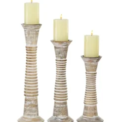 Cream Mango Wood Candle Holders, Set Of 3-Kirkland's Home Flash Sale