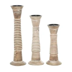 Cream Mango Wood Candle Holders, Set Of 3-Kirkland's Home Flash Sale