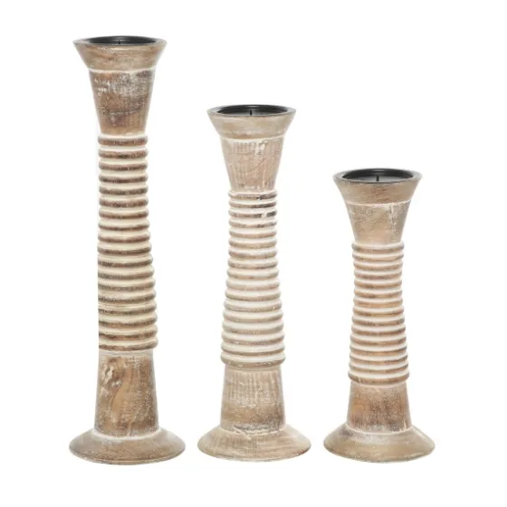Cream Mango Wood Candle Holders, Set Of 3-Kirkland's Home Flash Sale