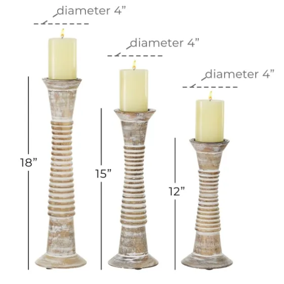 Cream Mango Wood Candle Holders, Set Of 3-Kirkland's Home Flash Sale