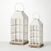 Cream Metal Paned Wood Base Lanterns, Set Of 2-Kirkland's Home Best