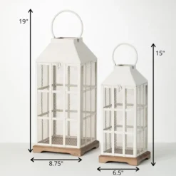 Cream Metal Paned Wood Base Lanterns, Set Of 2-Kirkland's Home Best