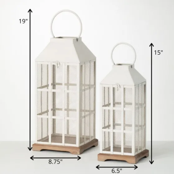 Cream Metal Paned Wood Base Lanterns, Set Of 2-Kirkland's Home Best