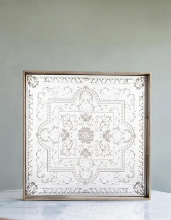Cream Moroccan Pattern Tray With Gold Edges-Kirkland's Home Clearance