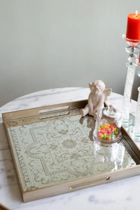 Cream Moroccan Pattern Tray With Gold Edges-Kirkland's Home Clearance