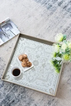 Cream Moroccan Pattern Tray With Gold Edges-Kirkland's Home Clearance