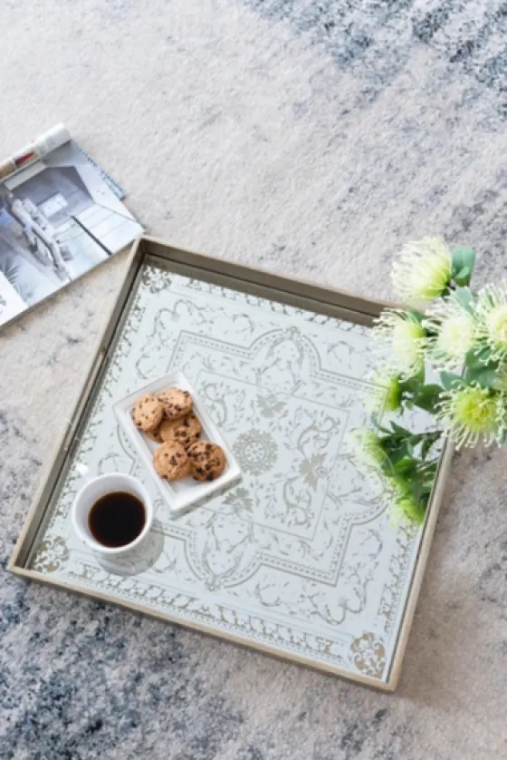 Cream Moroccan Pattern Tray With Gold Edges-Kirkland's Home Clearance