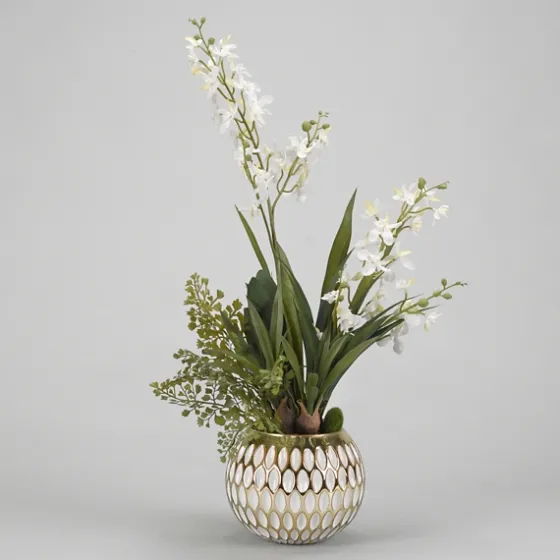 Cream Orchids Arrangement In Gold Planter-Kirkland's Home Cheap