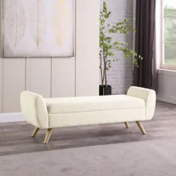Cream Sherpa And Wood Storage Bench-Kirkland's Home Flash Sale