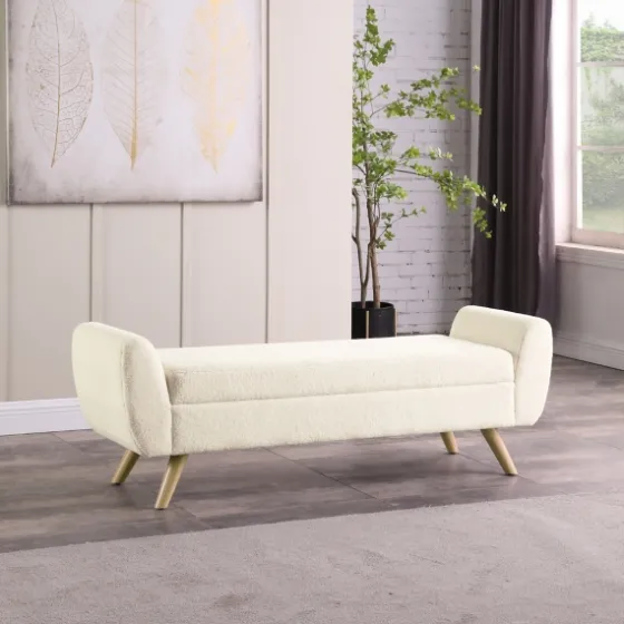 Cream Sherpa And Wood Storage Bench-Kirkland's Home Flash Sale