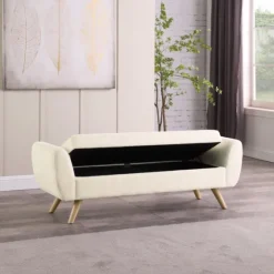 Cream Sherpa And Wood Storage Bench-Kirkland's Home Flash Sale
