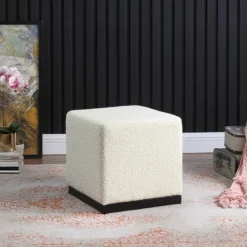 Cream Sherpa Boucle Cube Ottoman-Kirkland's Home Clearance