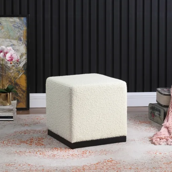 Cream Sherpa Boucle Cube Ottoman-Kirkland's Home Clearance