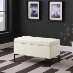 Cream Sherpa Boucle Storage Bench-Kirkland's Home Flash Sale