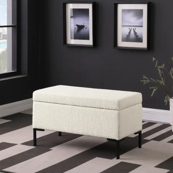 Cream Sherpa Boucle Storage Bench-Kirkland's Home Flash Sale