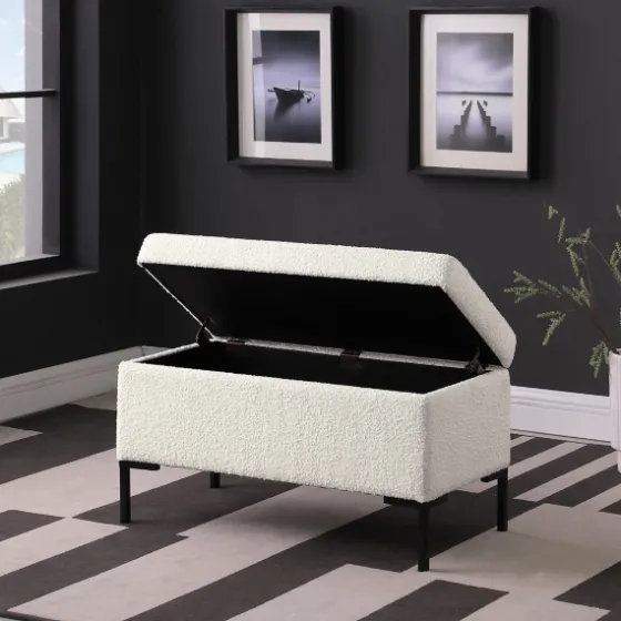 Cream Sherpa Boucle Storage Bench-Kirkland's Home Flash Sale
