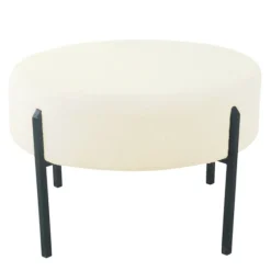 Cream Sherpa Upholstered Metal Ottoman-Kirkland's Home Clearance