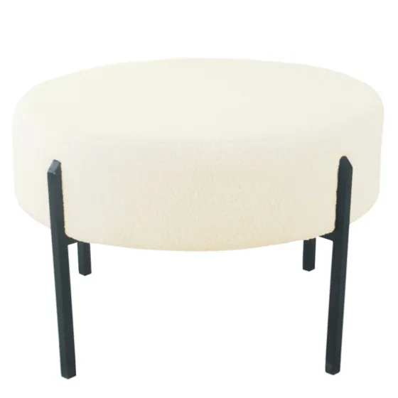 Cream Sherpa Upholstered Metal Ottoman-Kirkland's Home Clearance